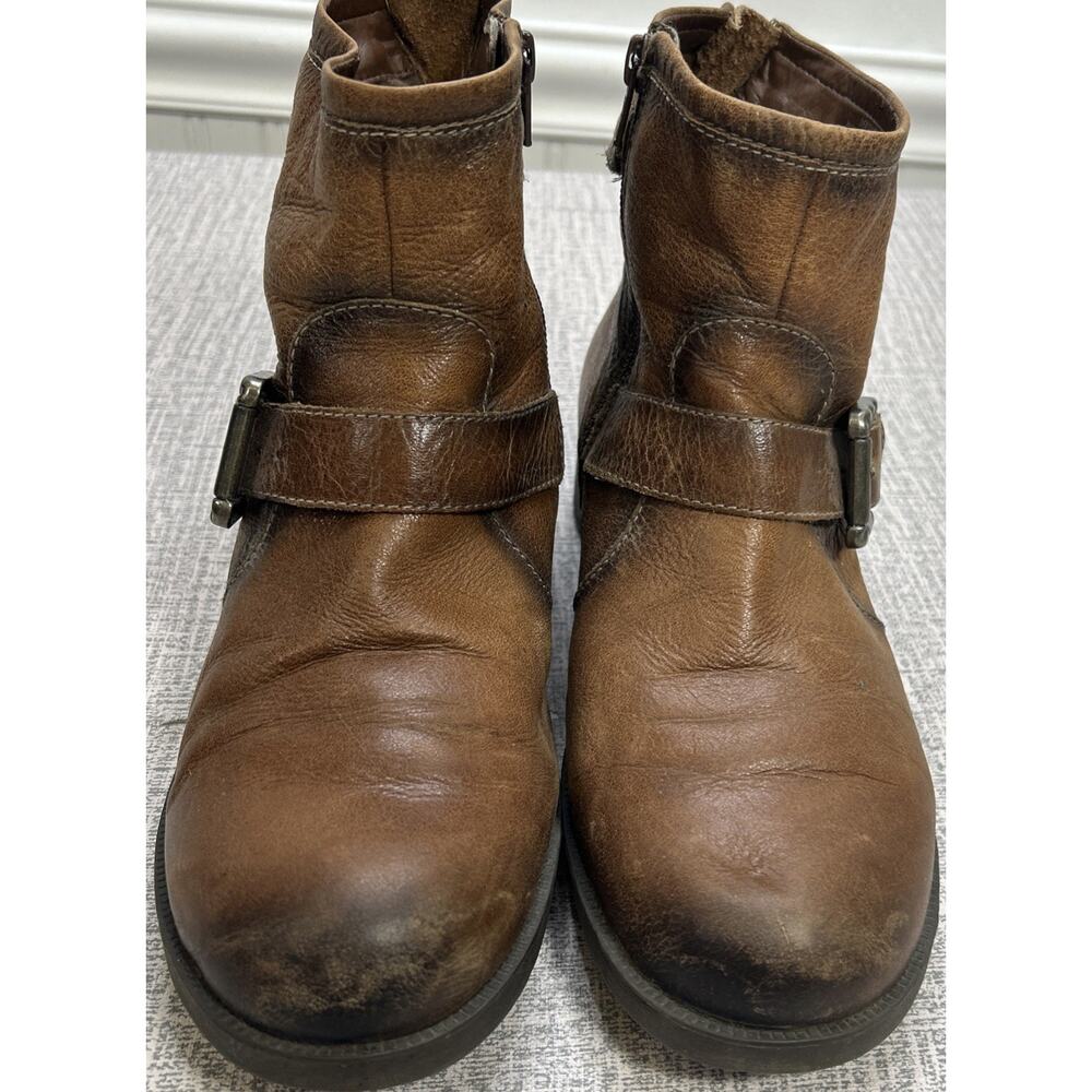 Earth Womens Size 8.5 Redwood Almond Leather Moto Boots Booties Buckle Studded - Picture 2 of 13